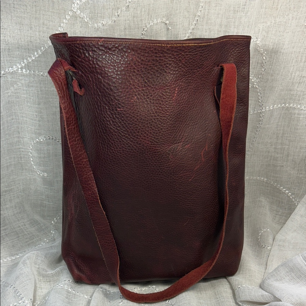 Hemlock leatherworks handmade leather tote shoulder bag, bucket style